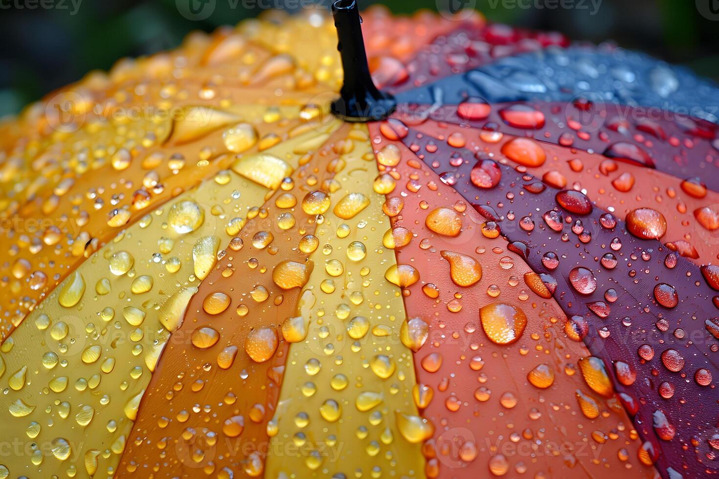 Vibrant Rainbow Umbrella with Rain Droplets - Abstract Weather Art Design photo