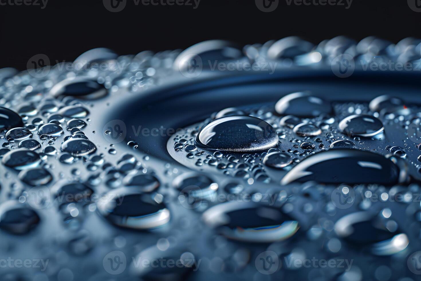 Macro Close-up of Water Droplets on a Smooth Surface in Blue Tones photo