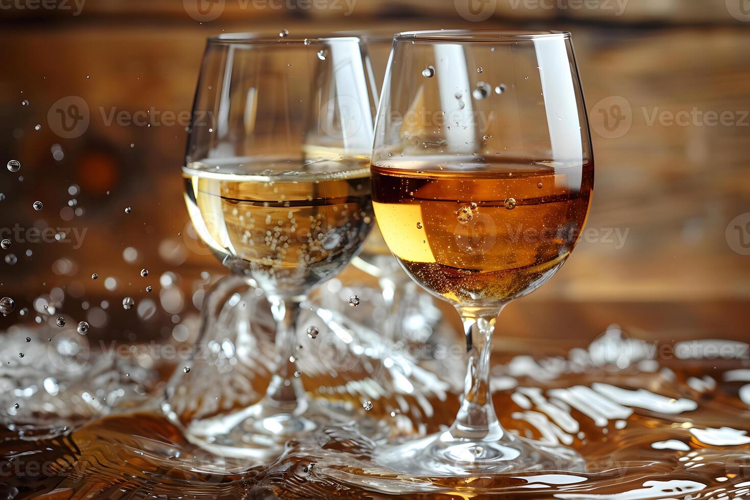 Elegant Wine Glasses with Splashing Liquid - Perfect for Culinary and Beverage Designs photo