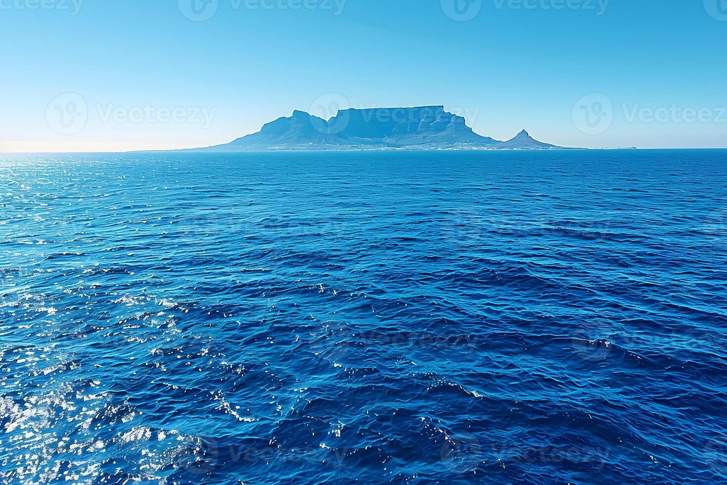 Majestic Ocean View of Table Mountain Under Blue Sky for Travel and Nature Concepts photo
