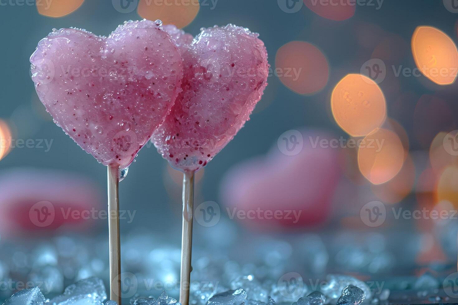 Heart-Shaped Valentine's Day Lollipops with Romantic Bokeh Background for Festive Design photo