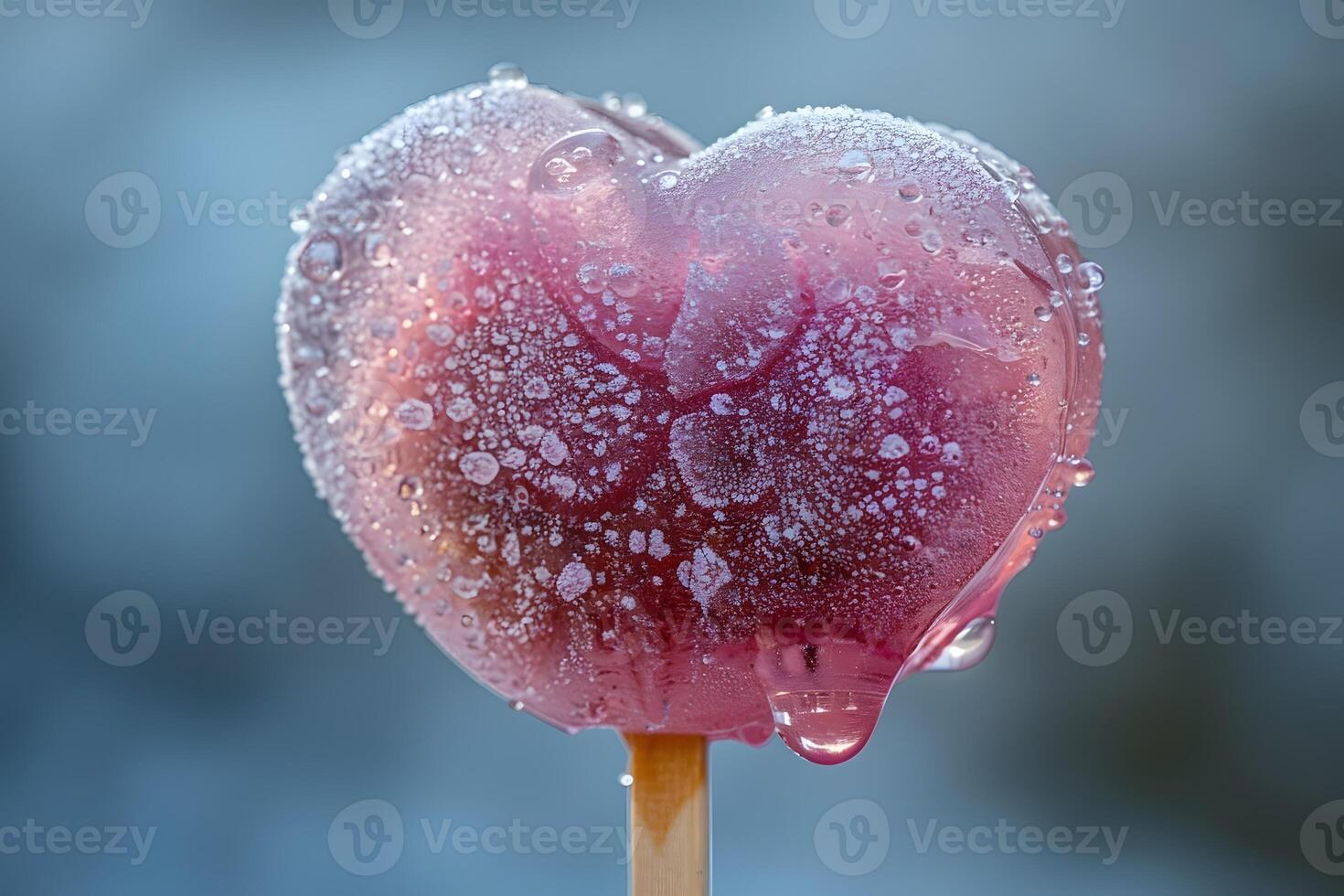 Heart-Shaped Frosted Lollipop with Dew Drops Perfect for Valentine's Day and Sweet Treat Designs photo