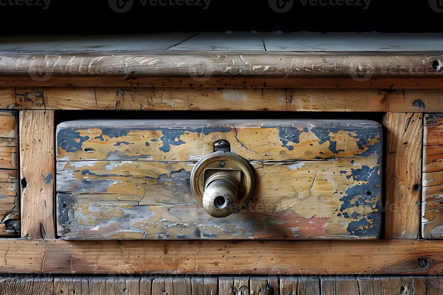 Rustic Wooden Door with Weathered Paint and Vintage Lock for Historical Architecture Designs photo