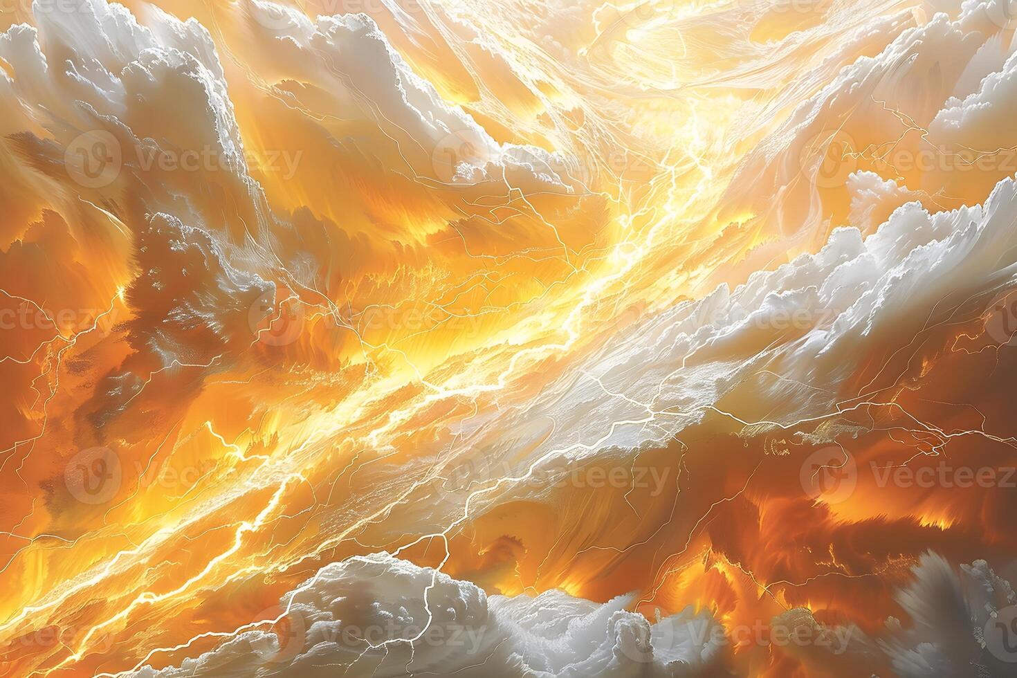 Dramatic Sunset Sky with Fiery Clouds and Lightning for Atmospheric Design photo