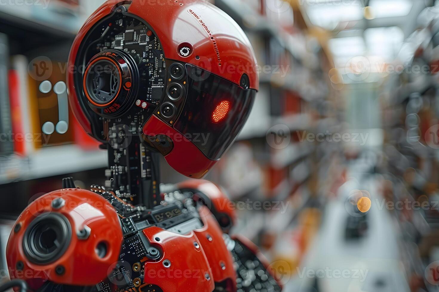 Futuristic Robot in Library Setting AI Technology and Innovation Concept photo