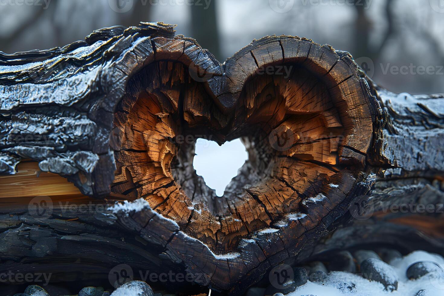 Heart-Shaped Hollow in Weathered Wood Log Symbolizing Love and Nature's Artistry photo
