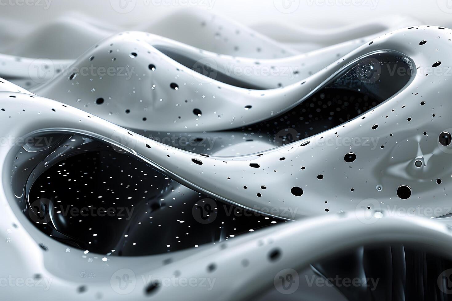 Abstract Black and White Liquid Waves with Dots for Modern Artwork and Design photo