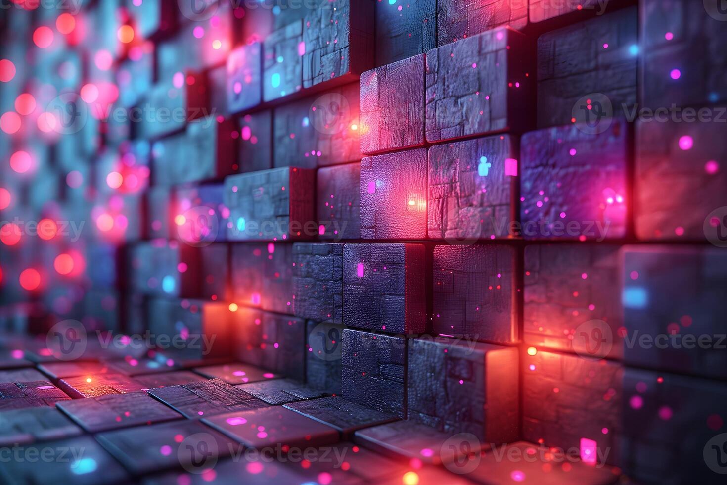 Futuristic Digital Cube Matrix with Vivid Neon Lights for Tech Design photo
