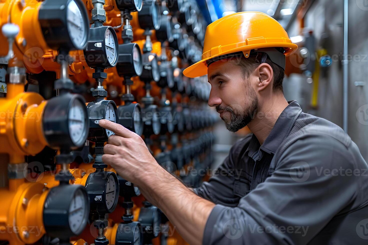 Industrial Engineer Monitoring Pressure Gauges in Factory for Safety and Efficiency photo