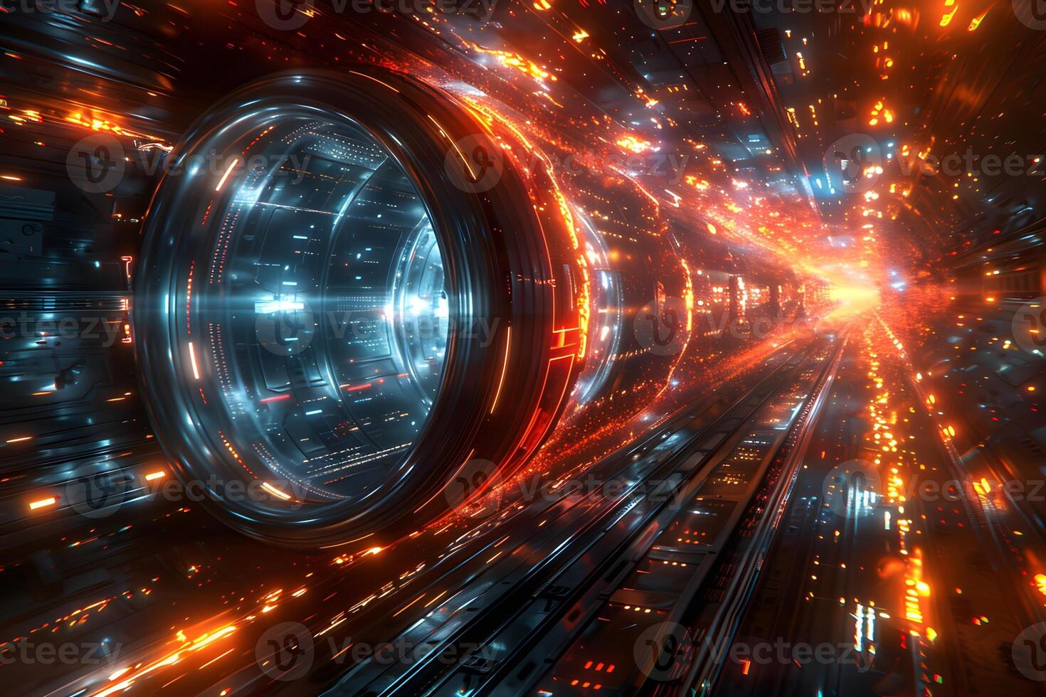 Futuristic Sci-Fi Scene Hyperspace Travel with Glowing Energy and Motion photo