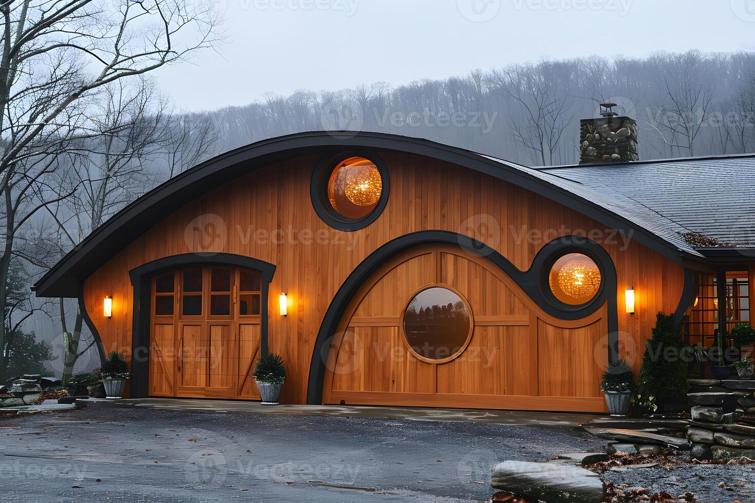 Enchanting Hobbit-Inspired House in Misty Forest Setting for Architectural Design photo