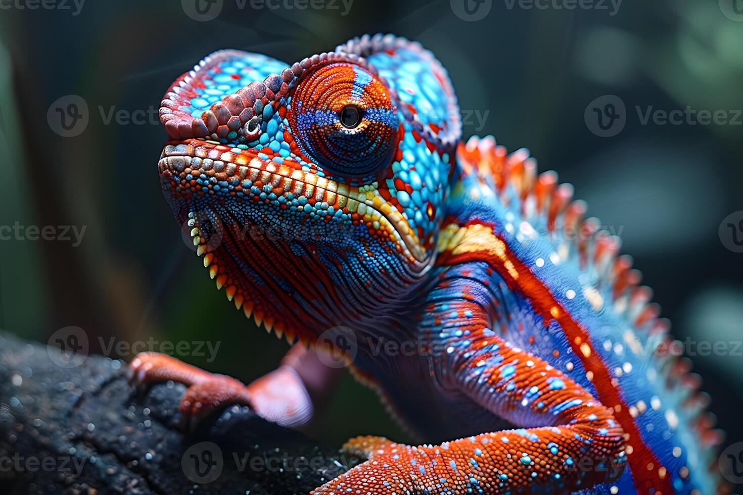 Vibrant Chameleon in Natural Habitat, Showcasing Colorful Adaptation photo
