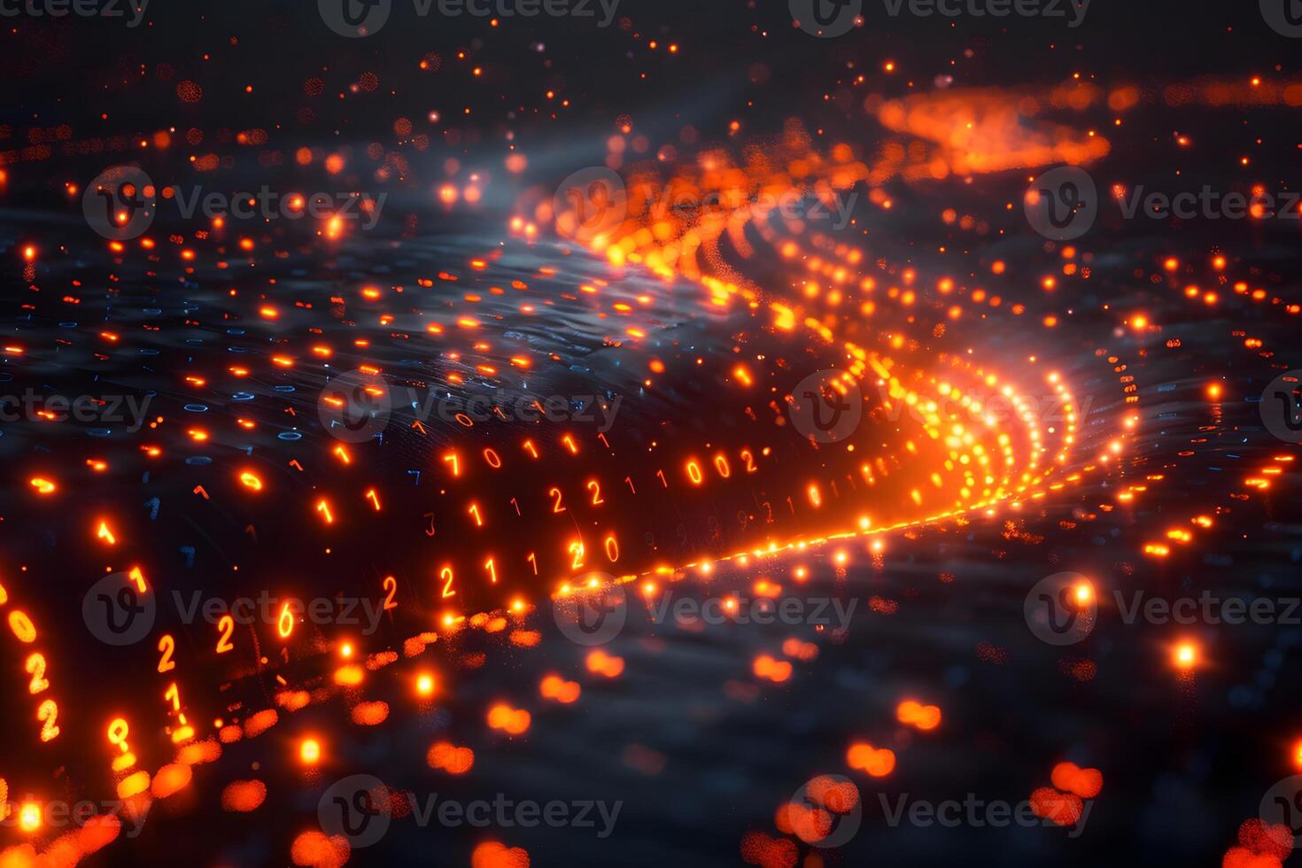 Futuristic Digital Landscape with Glowing Binary Code for Tech Design photo