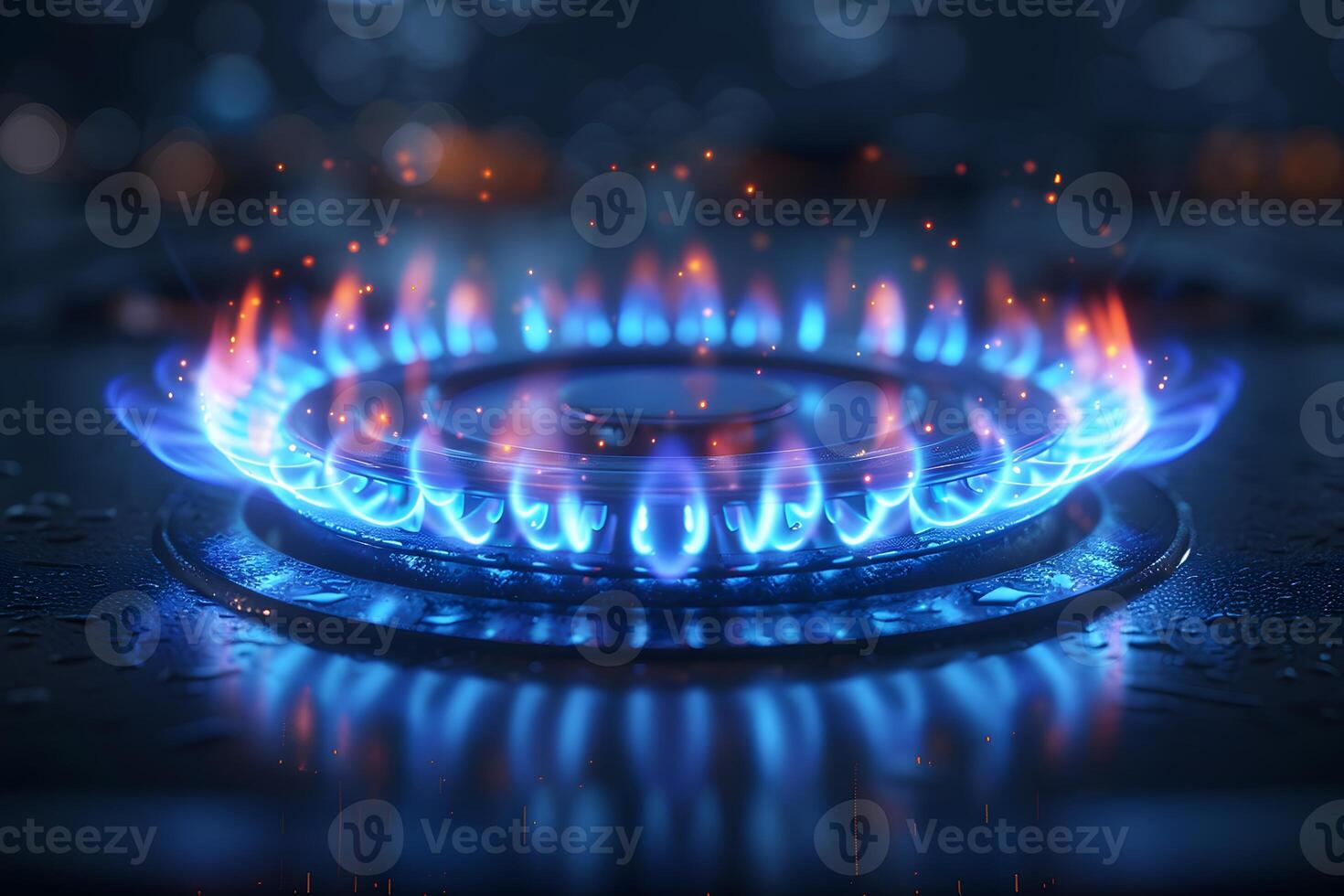 Blue Flame of a Gas Stove Burner - Culinary Heat Source for Home Cooking Concepts and Kitchen Design photo