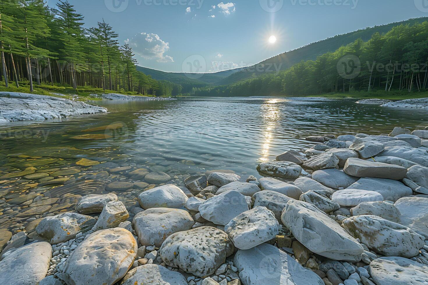 A river with rocks and trees photo