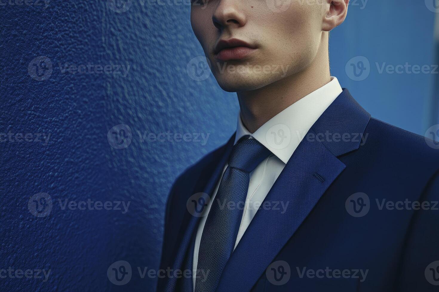 A man in a blue suit and tie photo