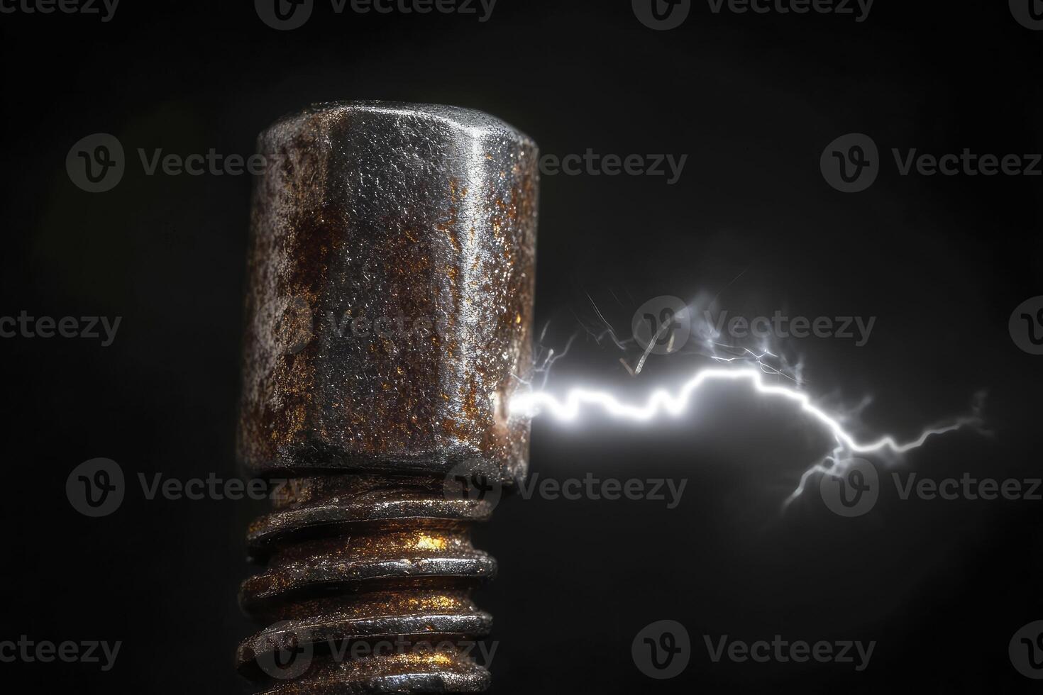 A bolt of lightning strikes a bolt of metal photo