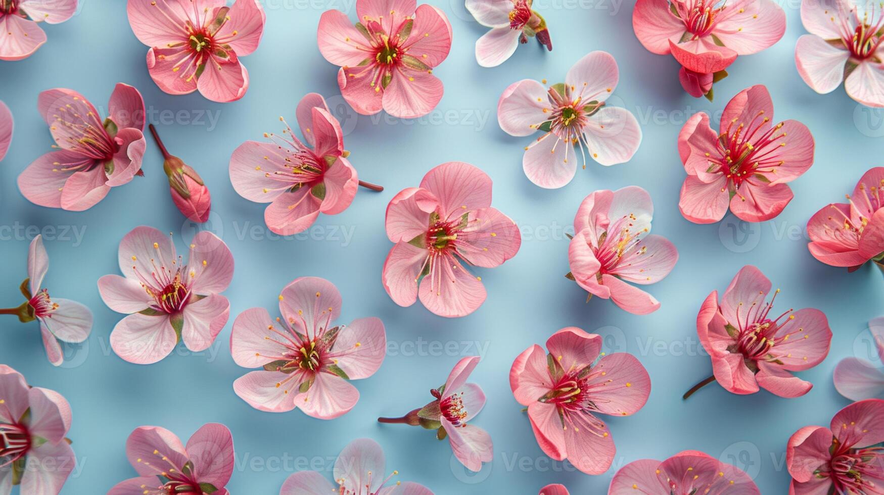 A group of pink flowers on a blue background photo