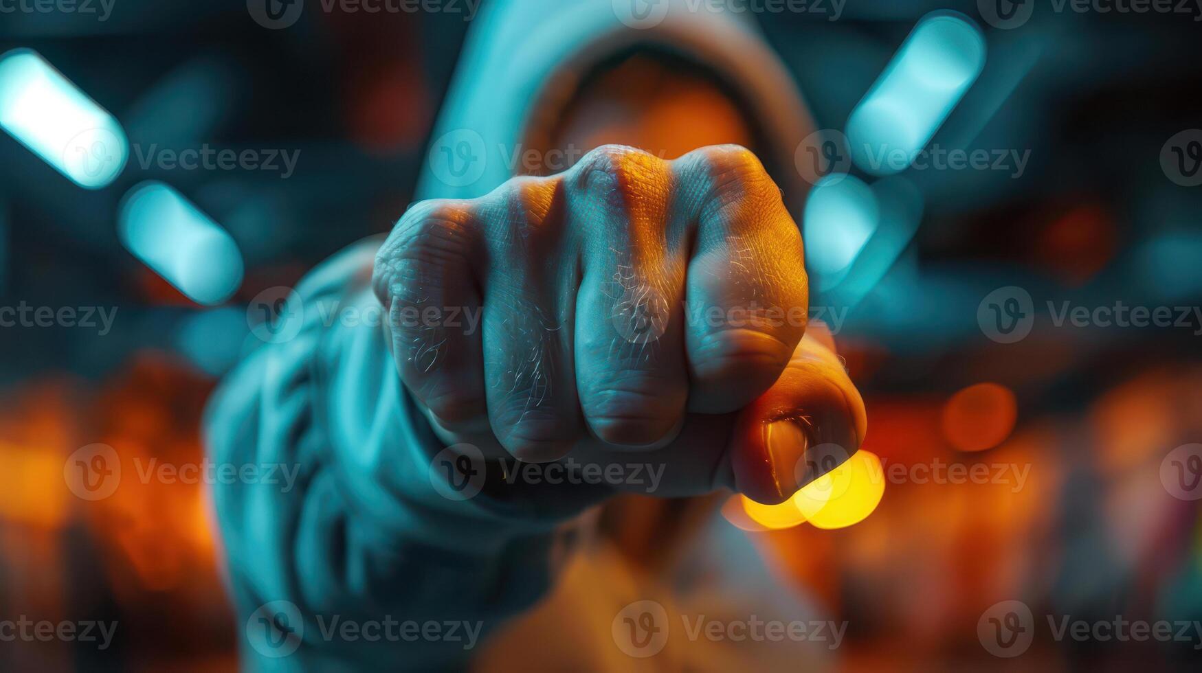 A person in a hoodie pointing at something photo