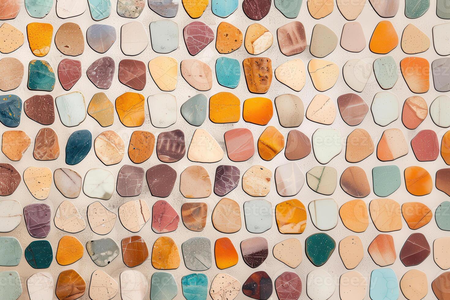 A large collection of colorful stones arranged in a pattern photo