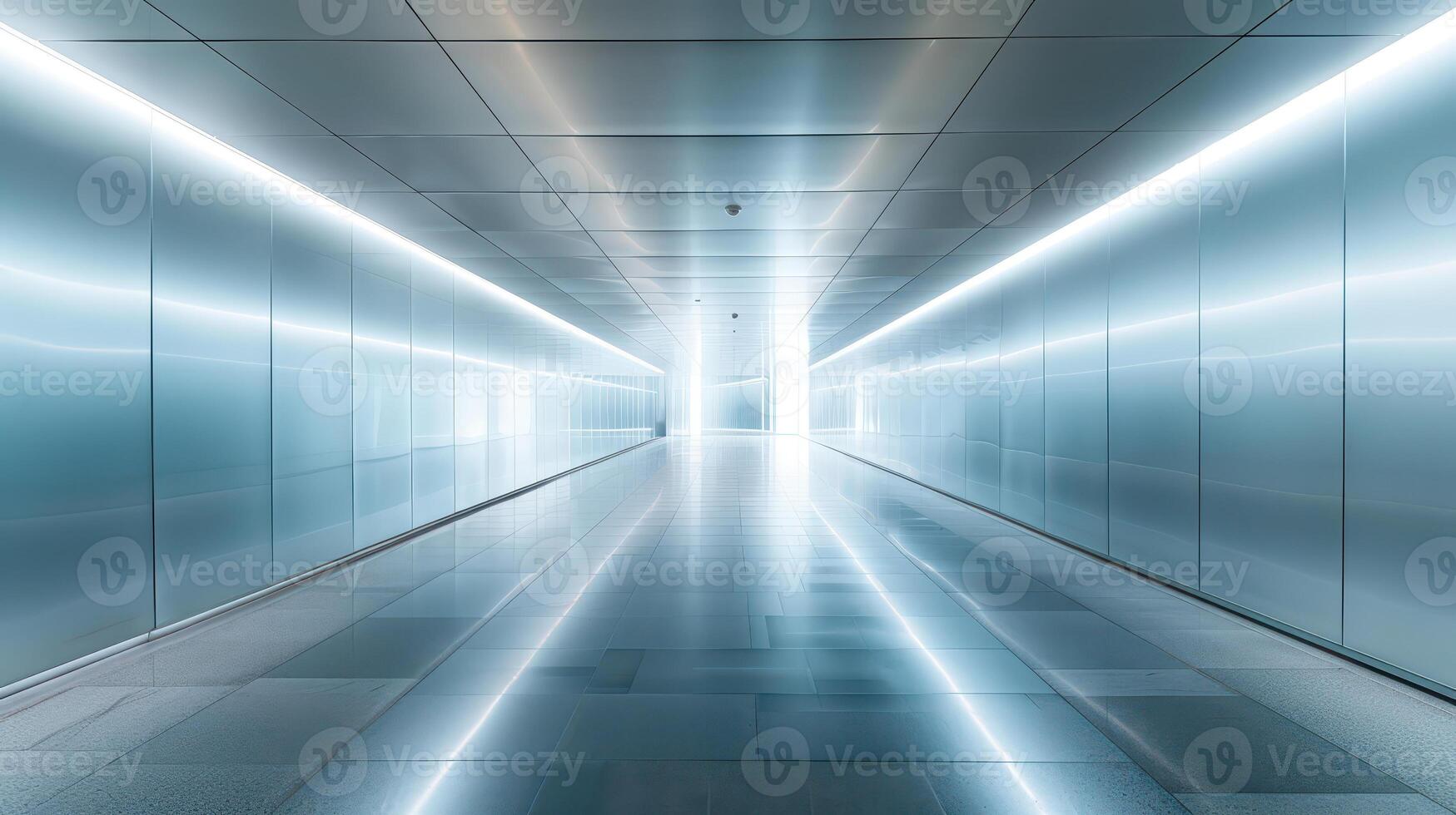 A long hallway with a bright light shining down on it photo