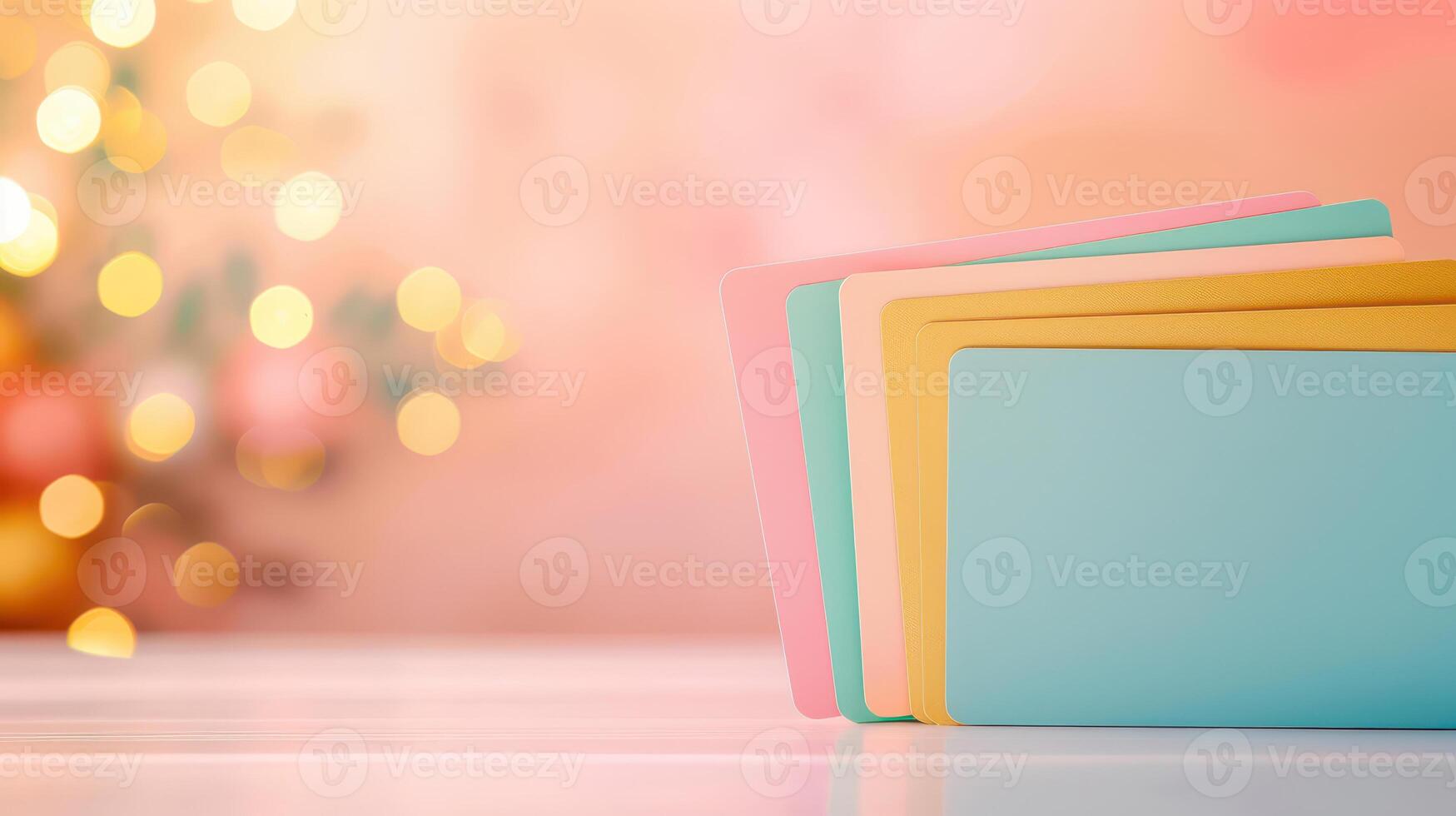 Colorful folders on a table with a christmas tree in the background photo