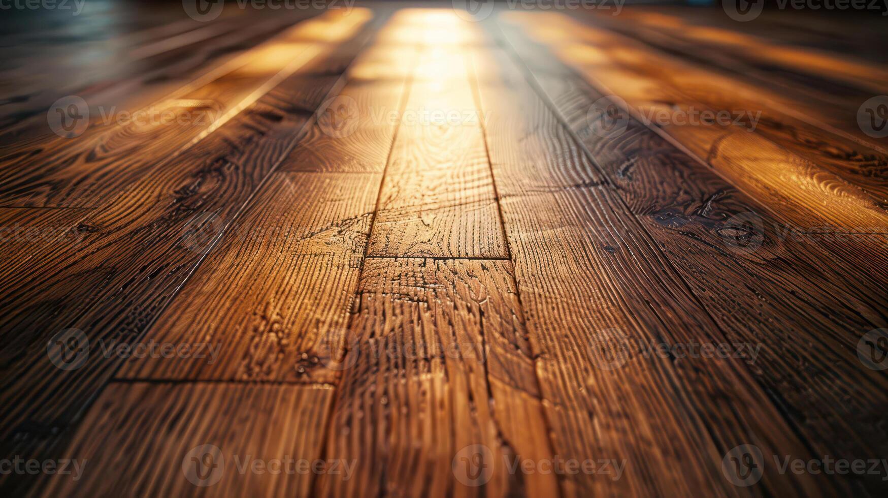 A close up of a wooden floor with sunlight shining through photo