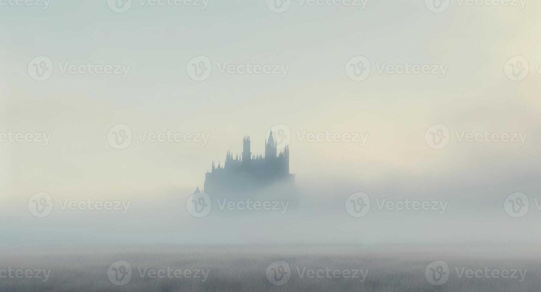 A castle in the fog with a foggy sky photo