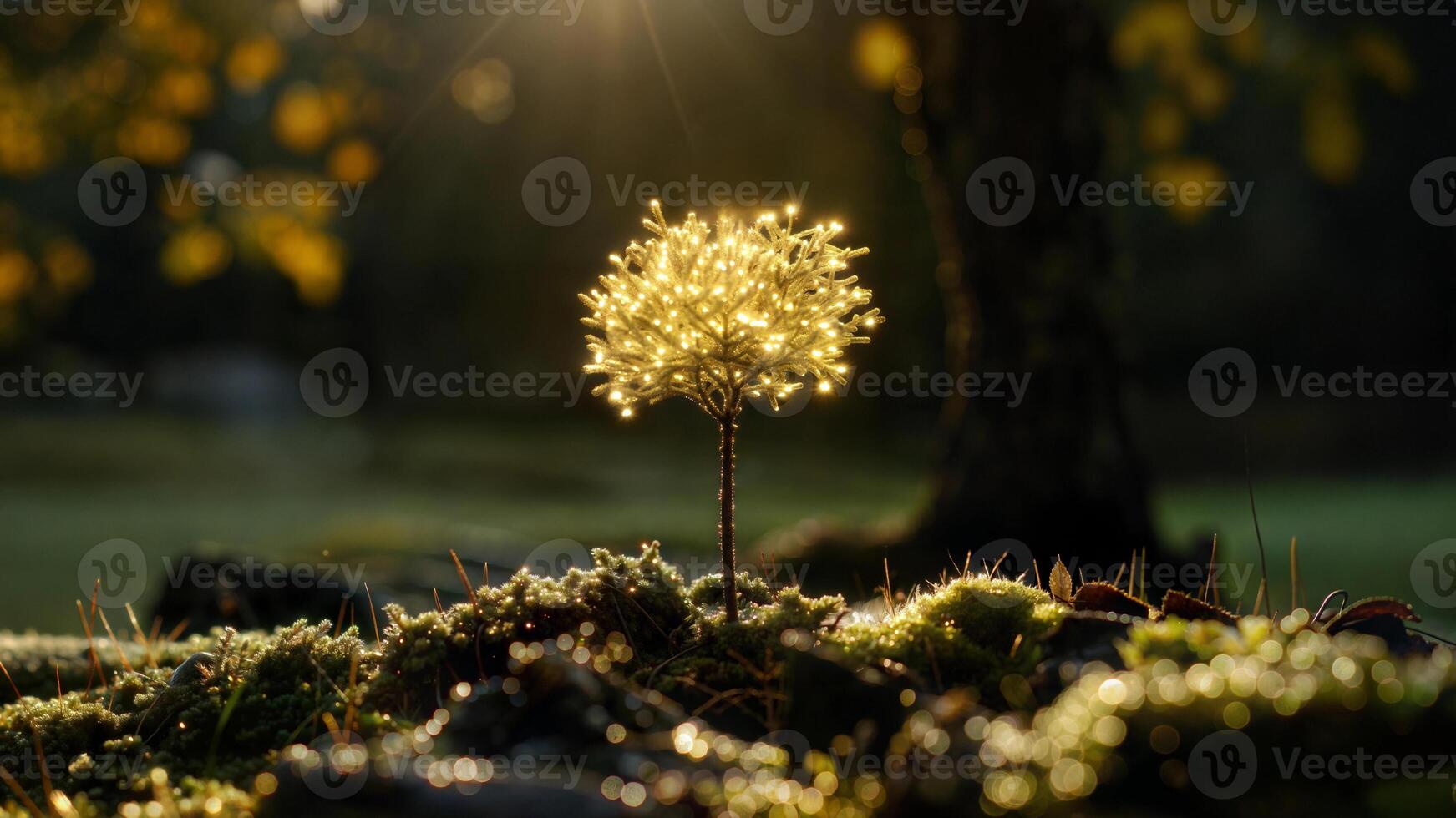 A small tree with a light shining through it photo