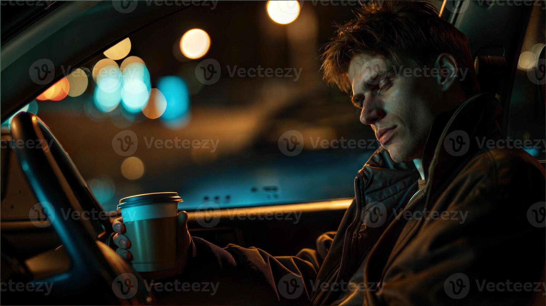 A man sitting in a car photo