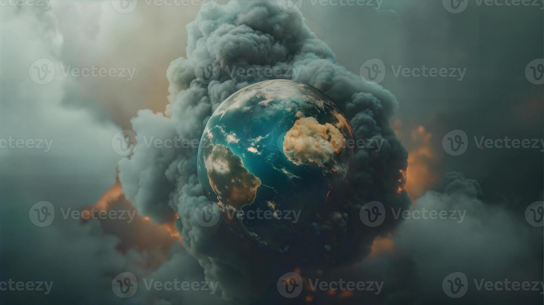 The earth is surrounded by smoke and clouds photo
