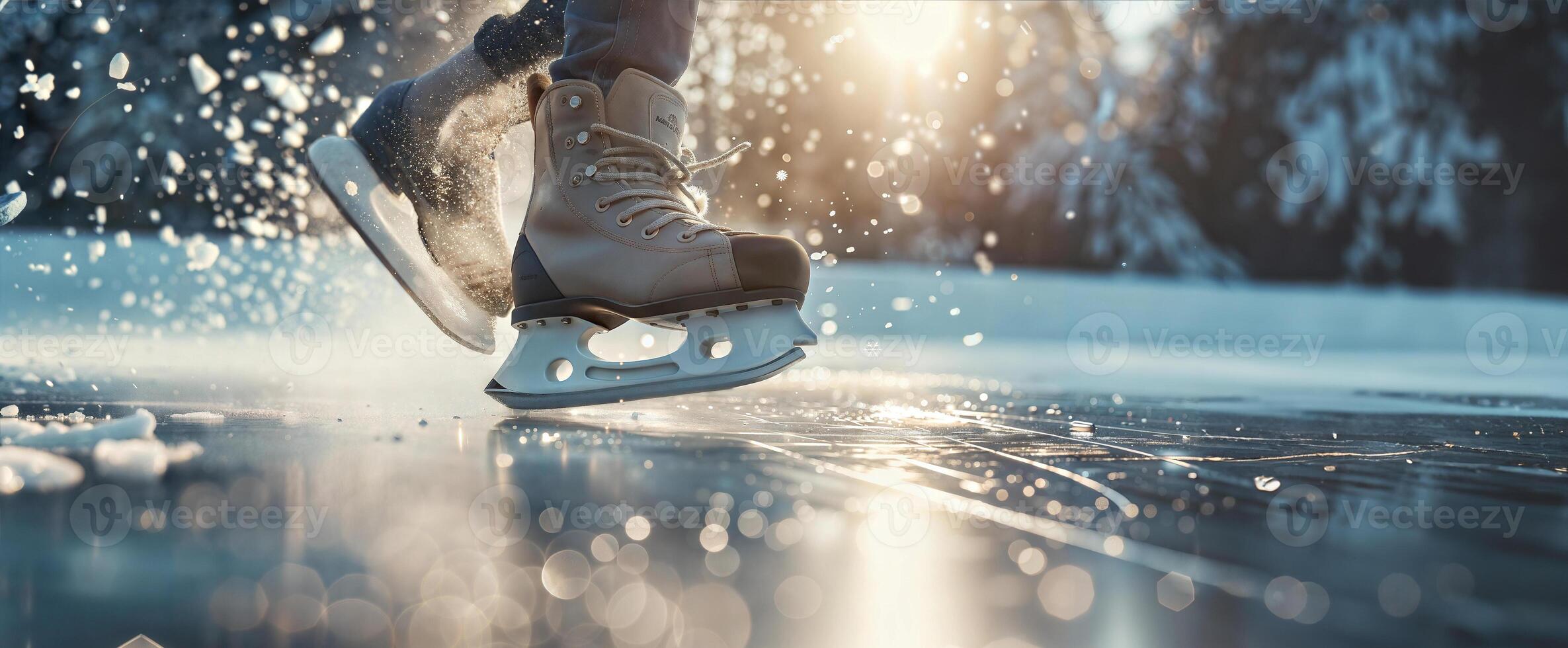 A person is skating on ice in the snow photo