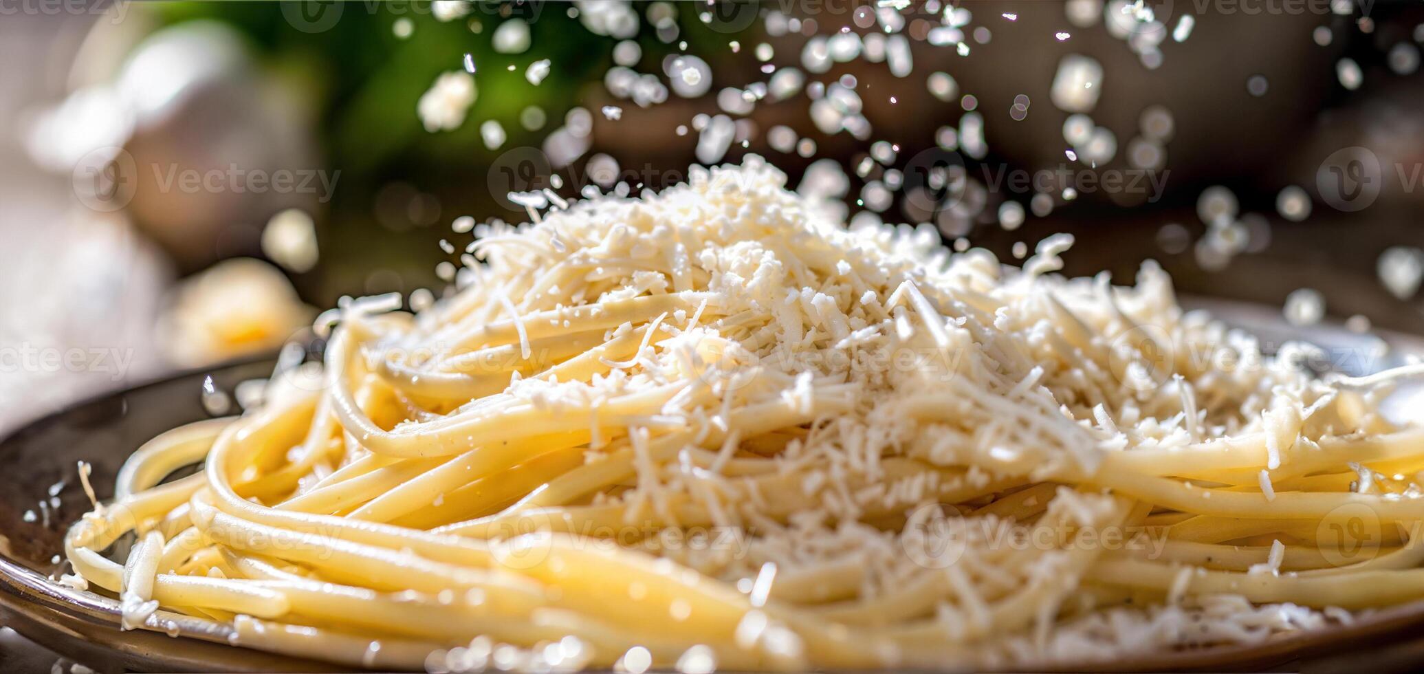 A bowl of pasta with cheese sprinkled on top photo