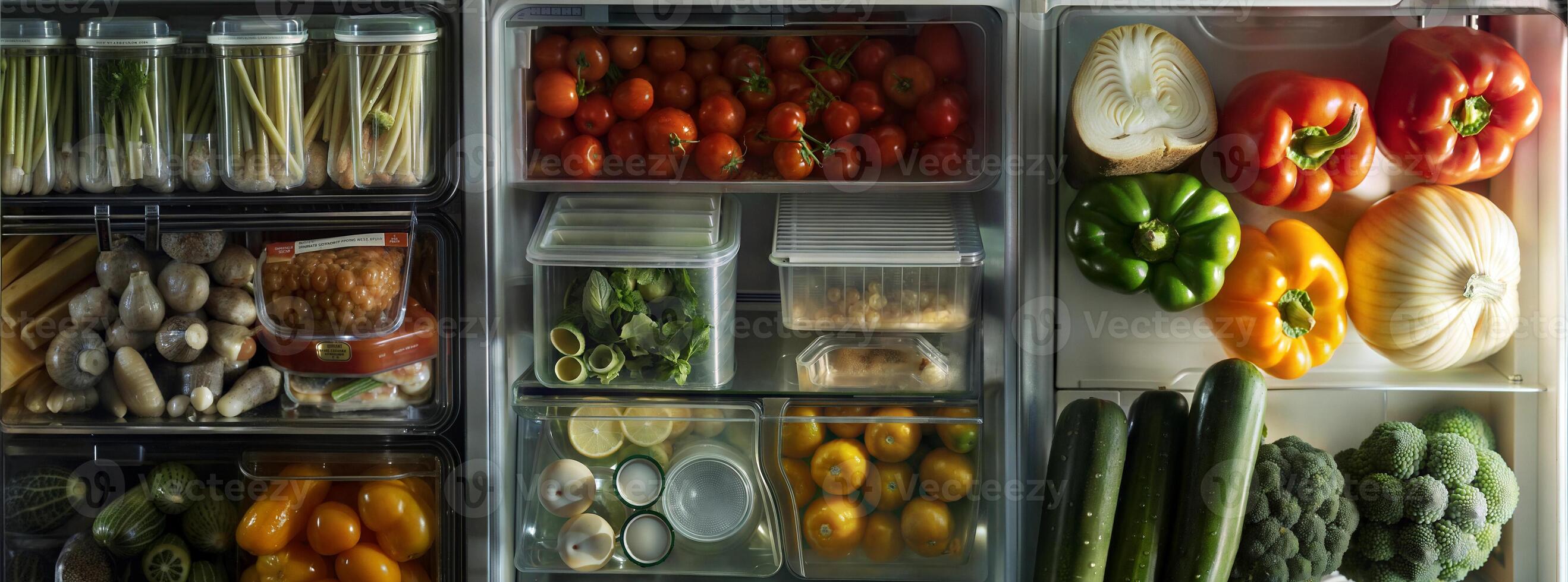 A refrigerator with many different types of vegetables photo