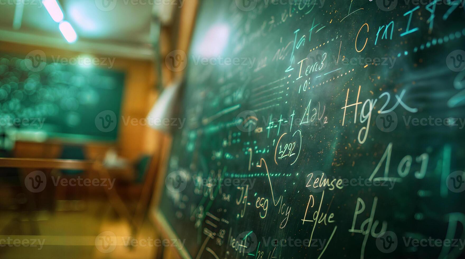 A blackboard with many formulas written on it photo
