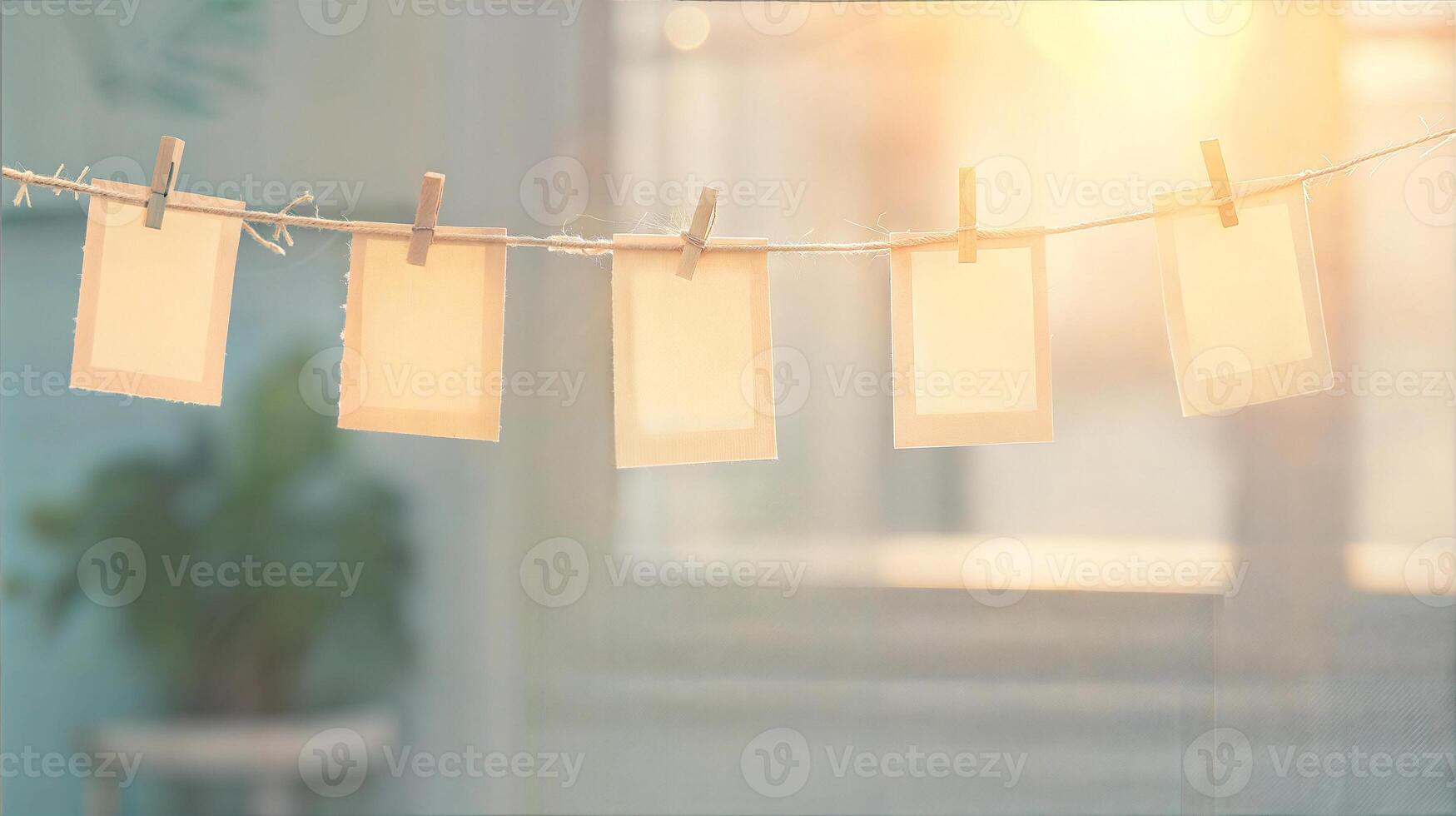 A string of pictures hanging on a clothesline photo