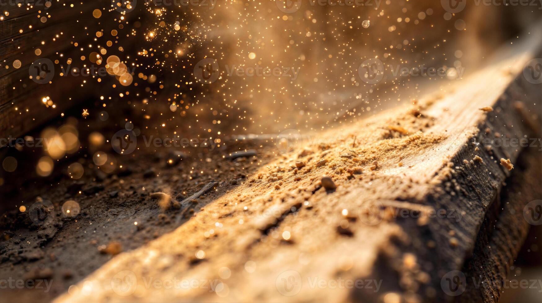 A close up of a wooden plank with dust photo