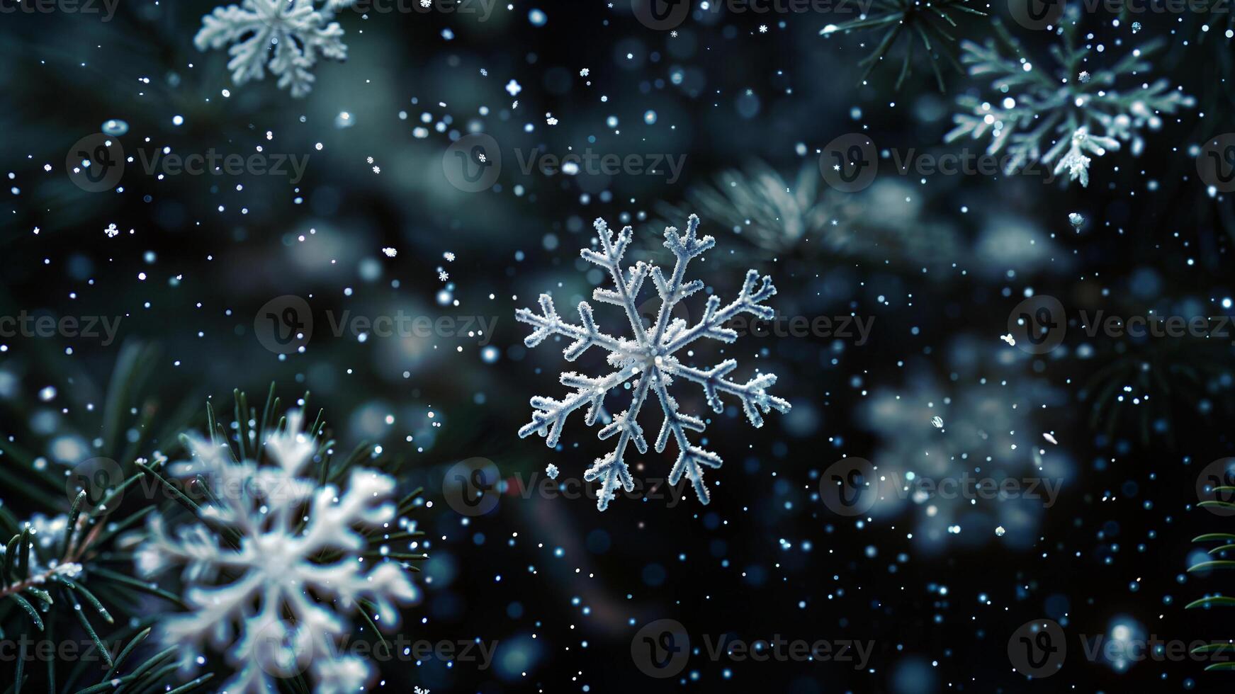Snowflakes are falling on a dark background photo