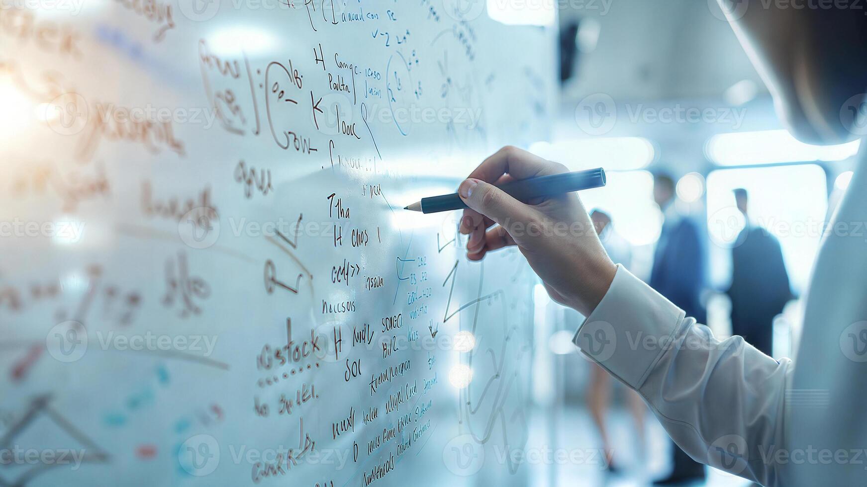 A person writing on a whiteboard with a pen photo