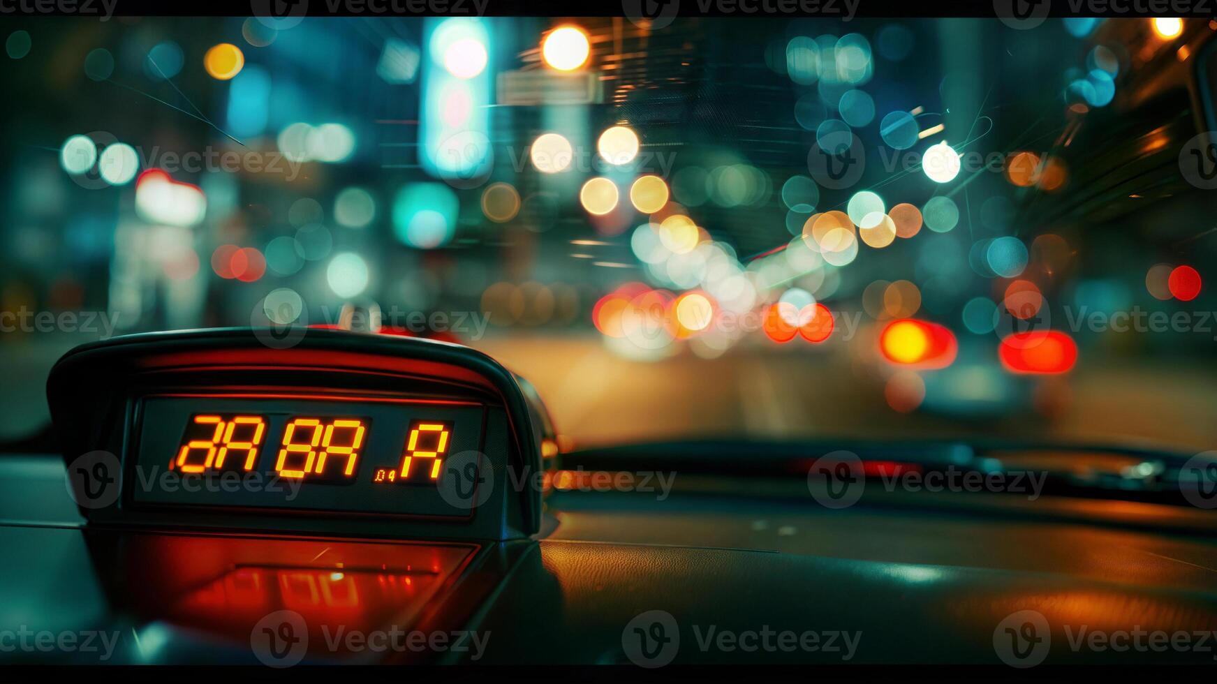 A dashboard clock on a car in the city photo