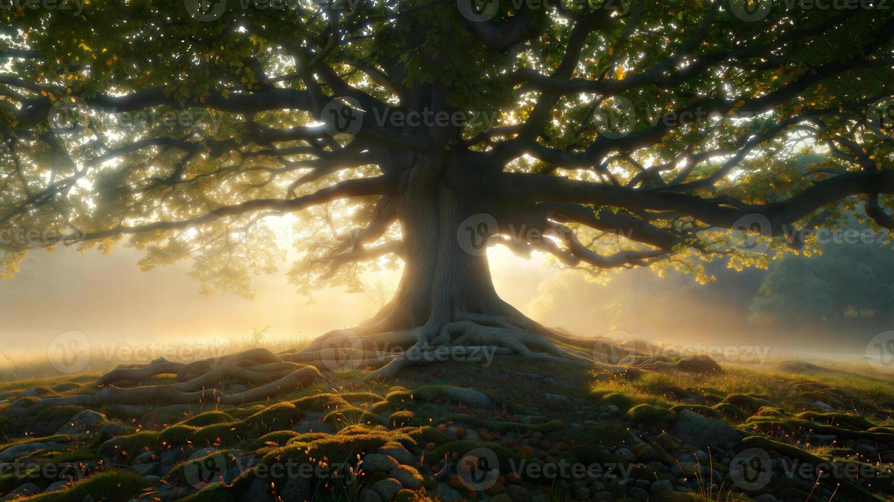 A large tree with roots in the ground photo