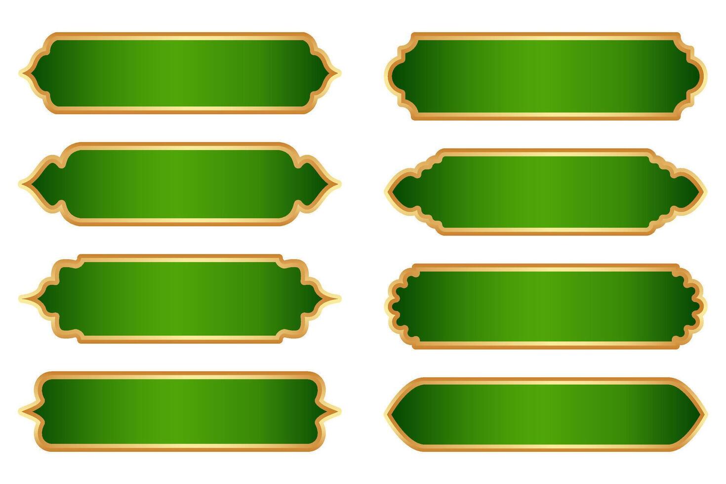 Ramadan Islamic frames with golden border. Indian ribbon shape for oriental sale banner. Tag element with traditional Muslim ornament for vintage headline and text box vector