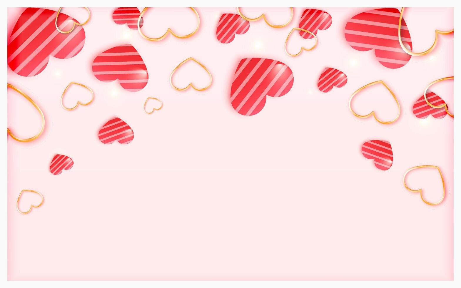 Valentines Day background and banner design with shiny and glossy 3d hearts vector