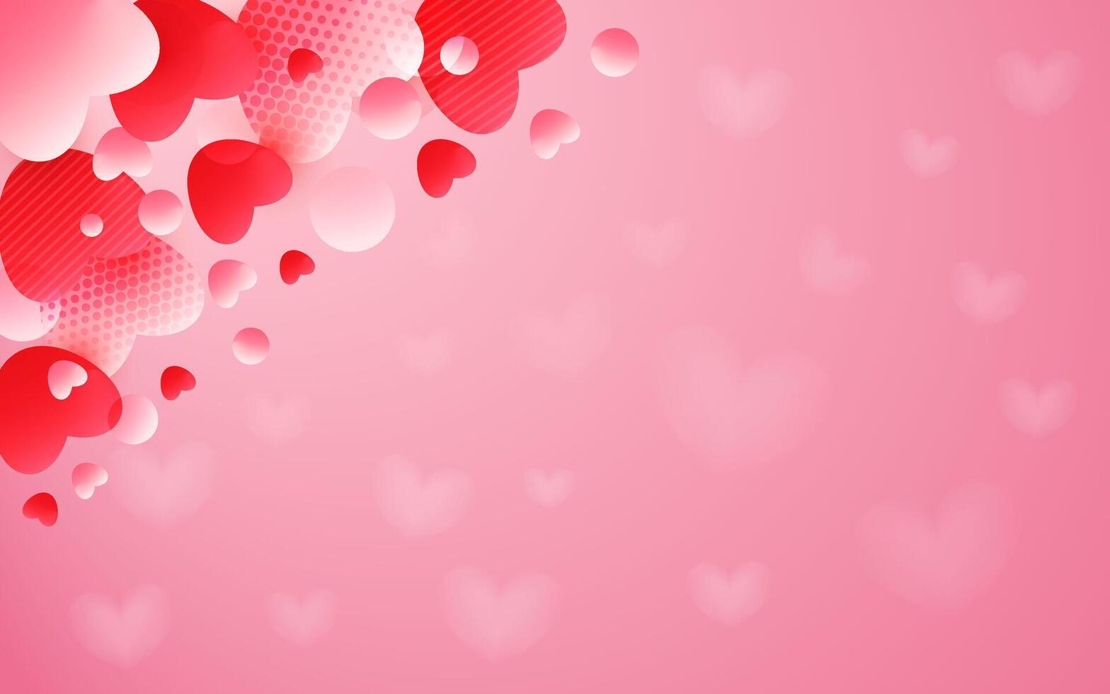Happy Valentine's Day banner, poster, or background design for website with 3d red and pink hearts vector