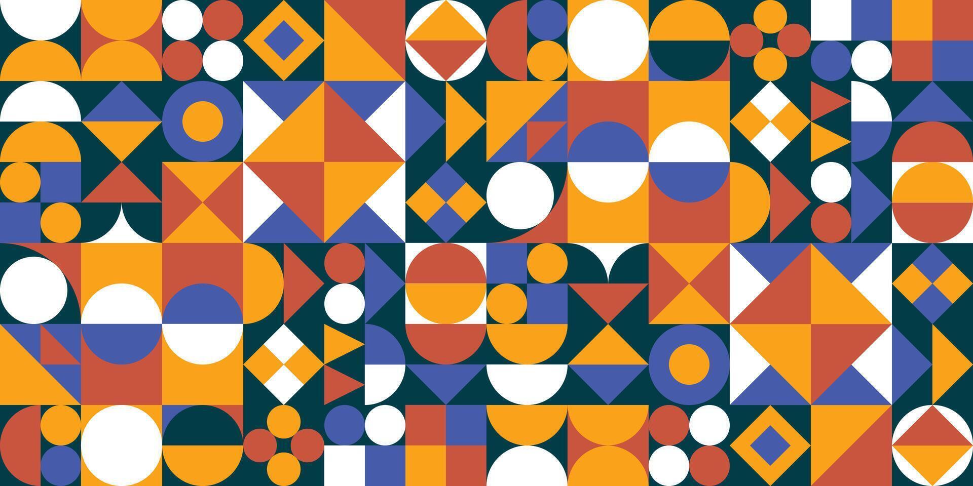 Bauhaus abstract geometric pattern Neo geo horizontal background Modern trendy square triangle and circle shape banner vector