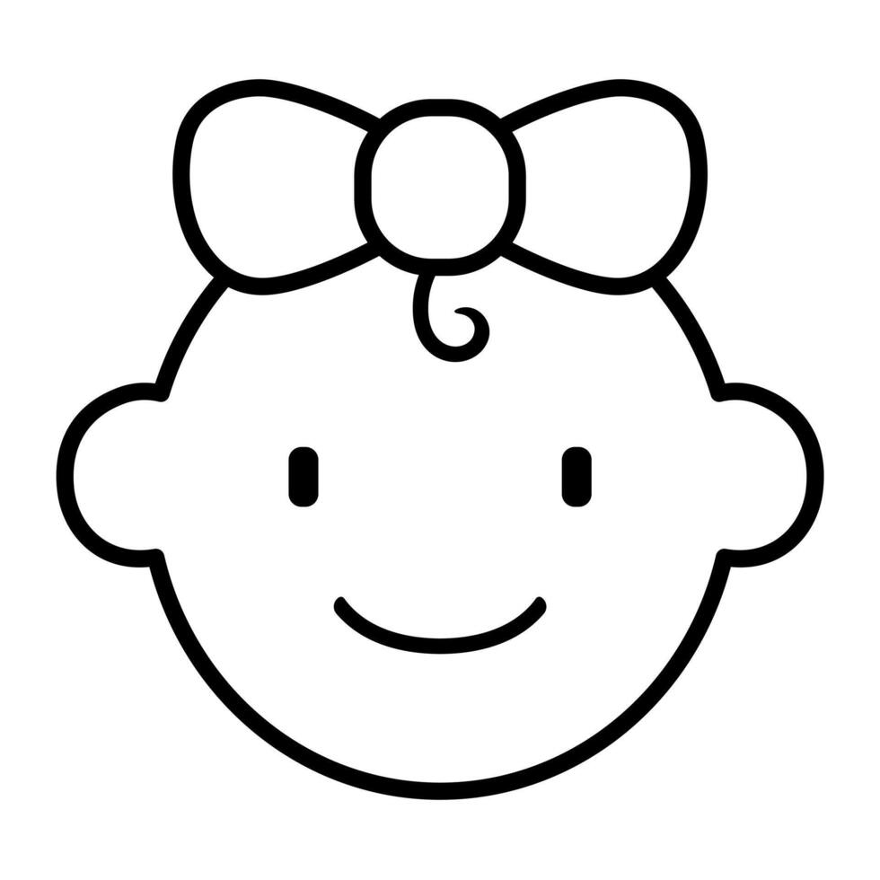 Baby girl black outline icon vector