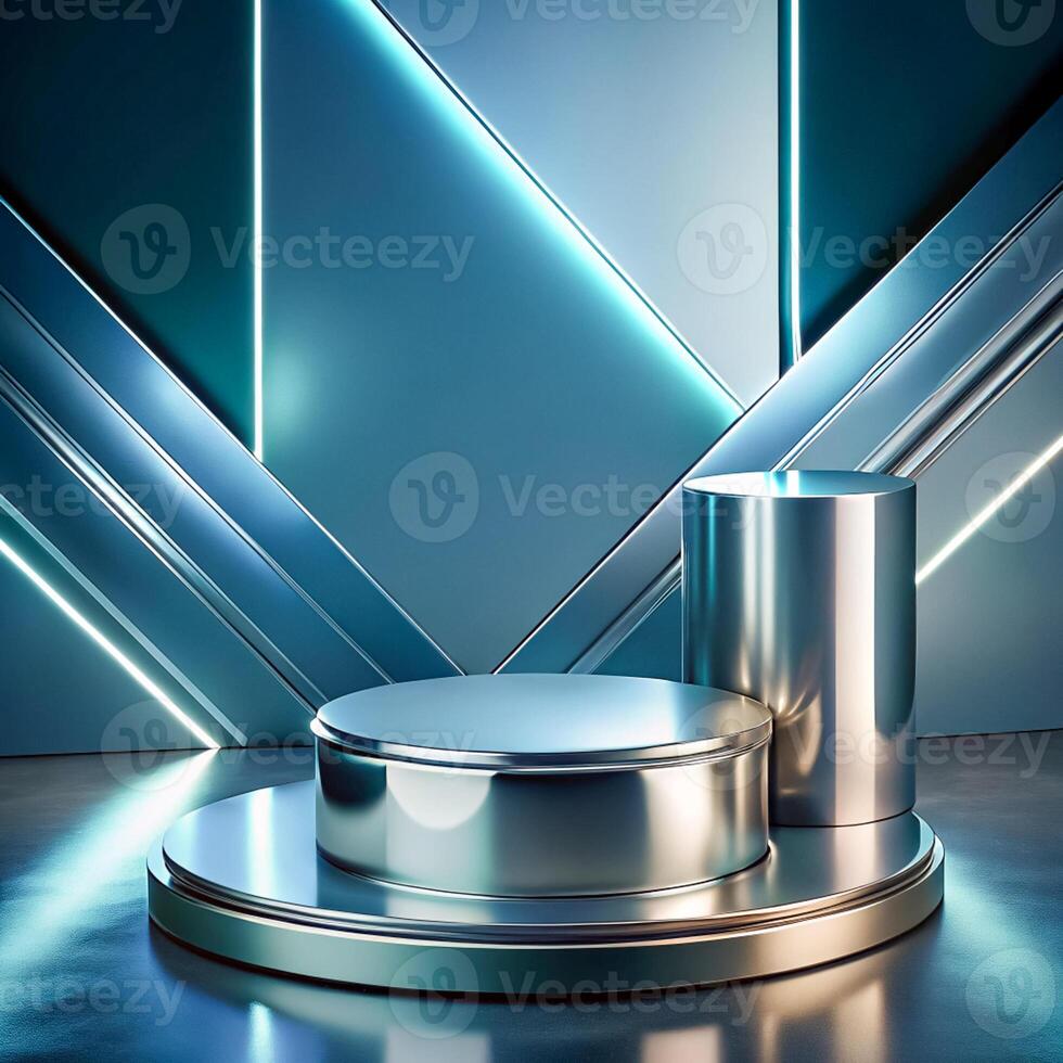 A metal podium with two silver containers on it photo