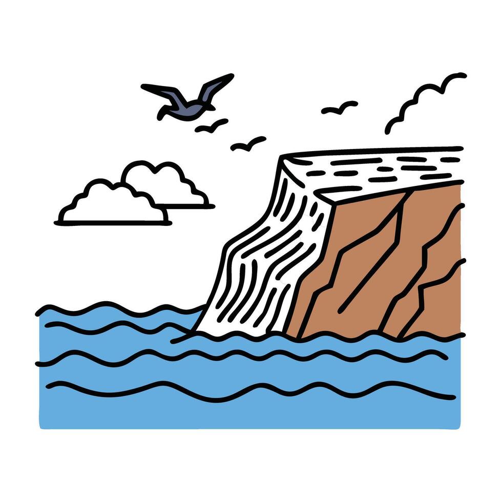 A cartoon drawing of a cliff with a bird flying over it vector