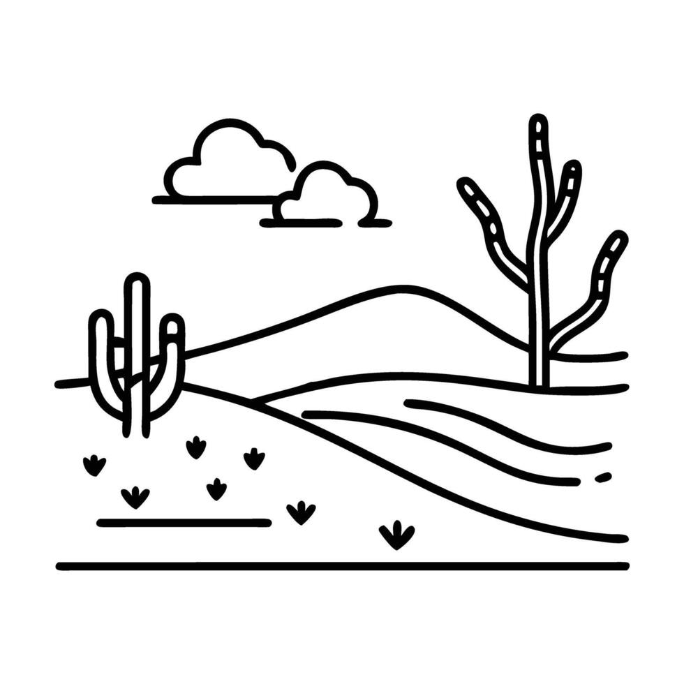 A desert landscape with cactus and mountains vector