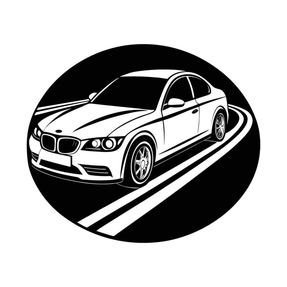 Black and white bmw car on the road vector